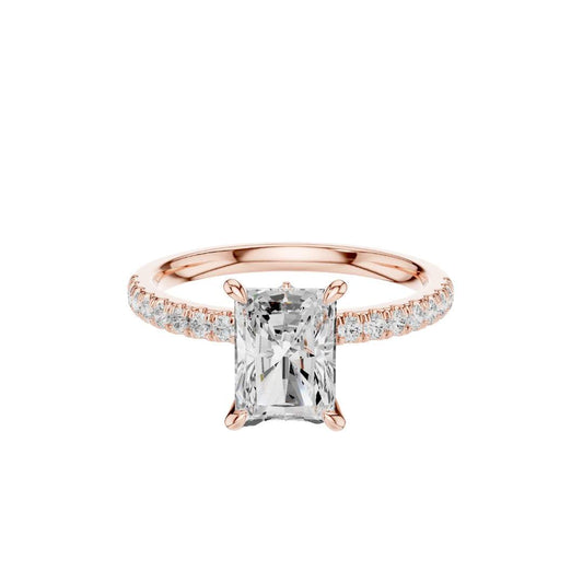 Radiant Cut Moissanite Diamond Engagement Ring With Pave Band