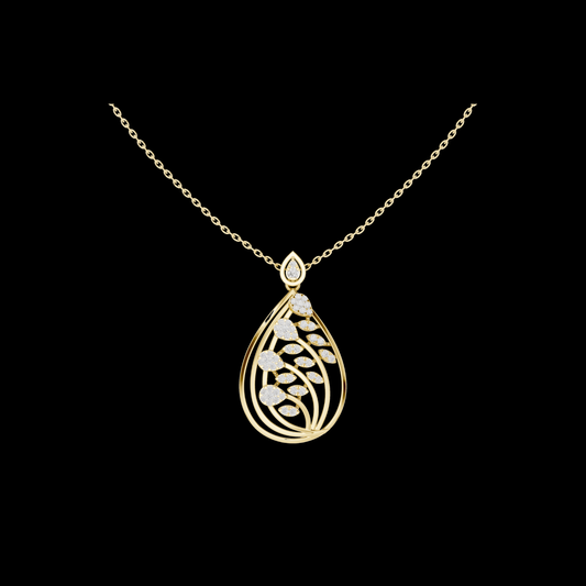 Teardrop Shape Leaf Inspire Round lab Grown Diamond Pendant