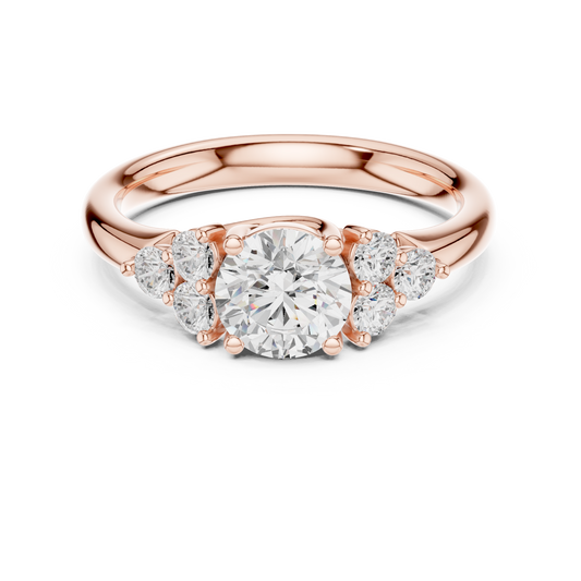 Round Moissanite Diamond With Side Stone Cluster Engagement Ring