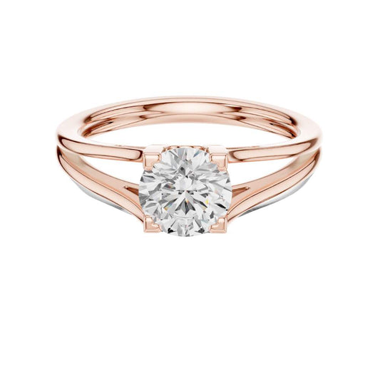 Round Cut Moissanite Diamond Split Shank Solitaire Engagement Ring