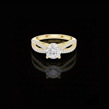 Round Cut Moissanite Diamond Double Pave Split Shank Engagement Ring