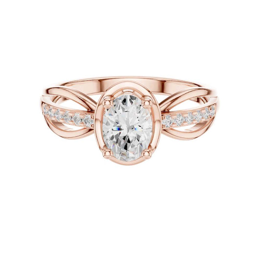 Oval Cut Moissanite Diamond Twisted Split Shank Pave Engagement Ring