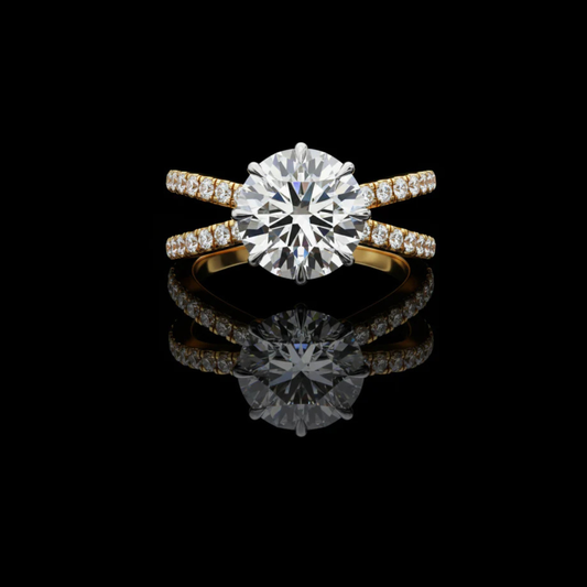 2.27 CT Modern Round Cut Moissanite Diamond Ring with Micro Criss Cross Pave Band For Her