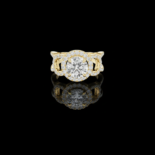 1.50 CT Elegant Round Brilliant Center Lab Grown Diamond Pave Halo & Split Shank Wedding Ring For Her