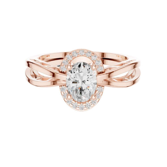 Oval Cut Moissanite Diamond Halo Split Band Engagement Ring
