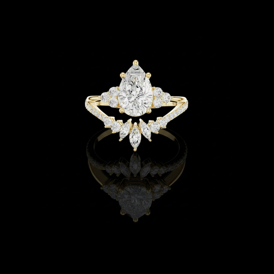1.55 CT Classic Pear Cut Lab Grown Diamond Split Shank with Marquise & Round Accents Luxury Bridal Ring