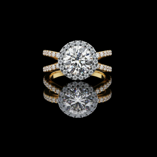 1.52 CT Round Halo Lab Grown Diamond Split Shank Ring Sparkling Pave Engagement Design by Ivevar Luxury
