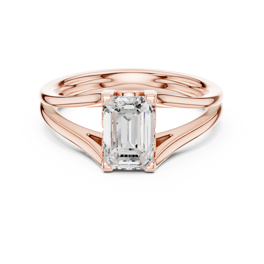 Emerald Cut Split Shank Moissanite Diamond Solitaire Engagement Ring