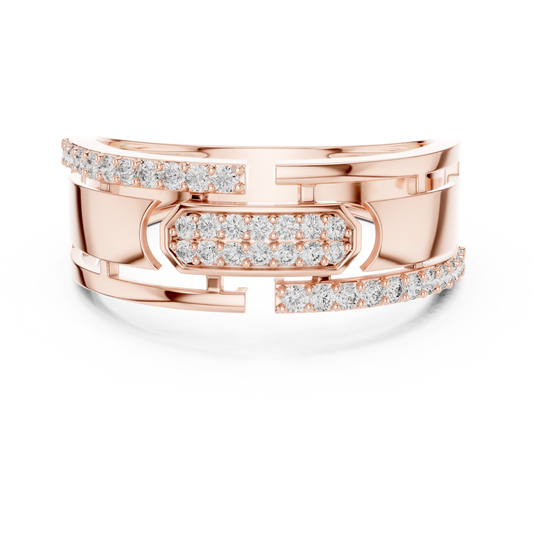 Round Cut Moissanite Diamond Men's Center Plate Pave Gold Statement Band