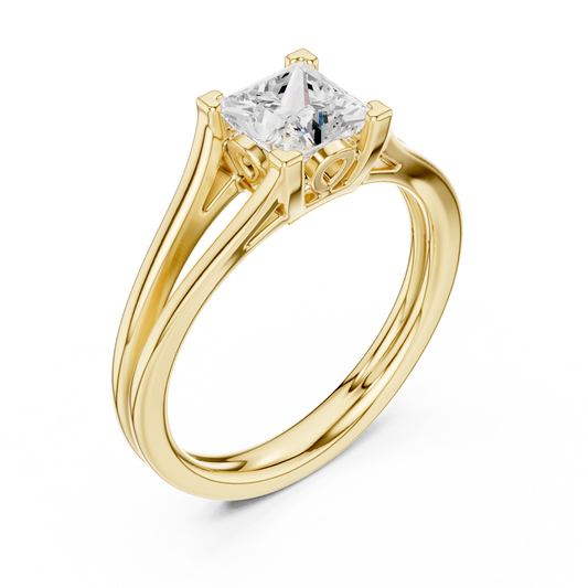 Princess Cut Moissanite Diamond Split Shank Solitaire Engagement Ring