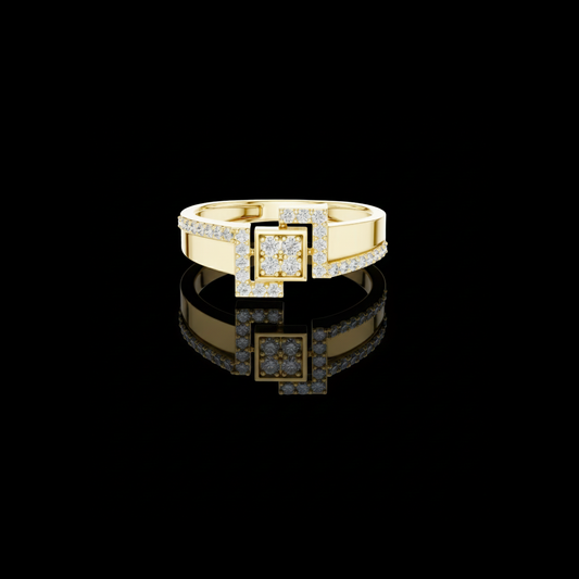 0.33 TCW Luxury Round Moissanite Diamond Square Cluster Modern Geometric Pave Design Statement Ring