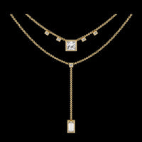 2.15 CT Two Layered Elegant Necklace Double Chain Moissanite Diamond Pendants on Delicate Chain