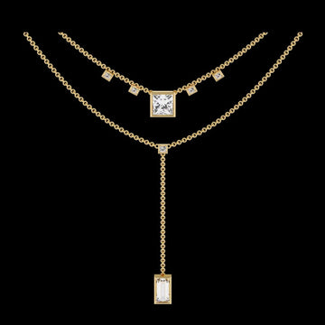 2.15 CT Two Layered Elegant Necklace Double Chain Moissanite Diamond Pendants on Delicate Chain