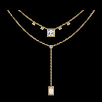 Two Layered Princess and Baguette Moissanite Diamond Lariat Necklace
