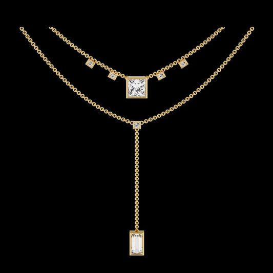 2.15 CT Two Layered Elegant Necklace Double Chain Lab Grown Diamond Pendants on Delicate Chain