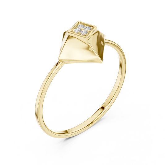 0.02 TCW Geometric Pyramid Gold Ring with Lab Grown Diamond Pave Modern Luxe Statement Ring For Her