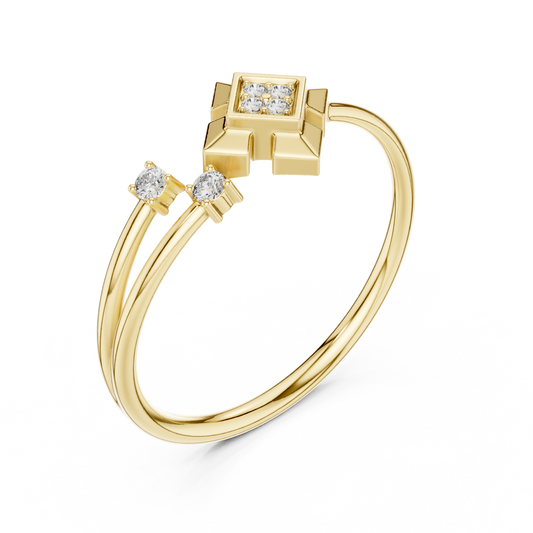 Geometric Round Cut Lab Diamond Cluster Double Band