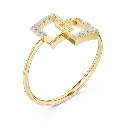 Stunning Round Cut Moissanite Diamond Edged Interlocking Square Ring