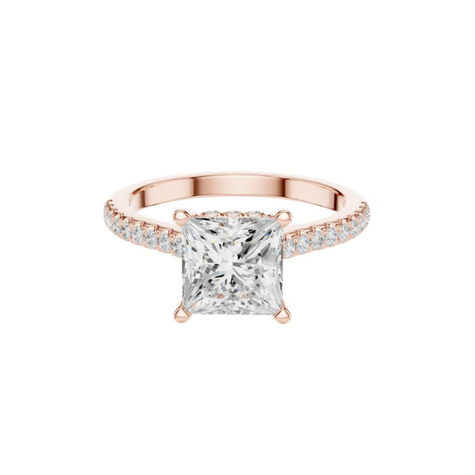 Princess Cut Moissanite Diamond Engagement Ring With Pave Band
