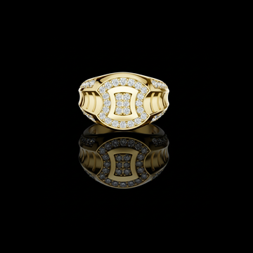 Round Lab Grown Diamond Square Top Pave Stones Design Ring