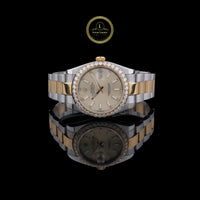 Round Cut Diamond Bezel Two-Tone Datejust Style Watch with Oyster Band