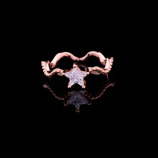0.35 TCW Celestial Antique Cut Moissanite Diamond Rose Gold Ring with Twisted Cosmic Band Design
