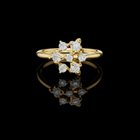 Round Moissanite Diamond Floral Cluster Minimalist Delicate Ring