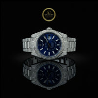 Diamond-Encrusted White Gold Timepiece Featuring Sapphire Blue Dial & Precision Craftsmanship