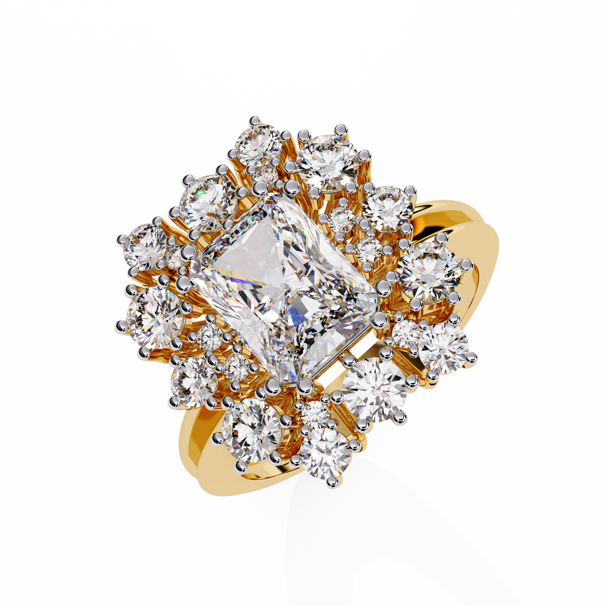 Gold ring with a large central diamond 
