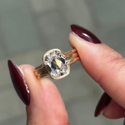 3.00 TCW Triple Split Band Design Elongated Cushion Old Mine Cut Moissanite Diamond Ring with Bezel Style Setting