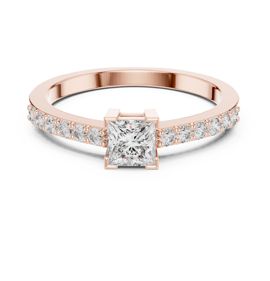 Princess Cut Moissanite Diamond Solitaire Pave Wedding Ring For Women
