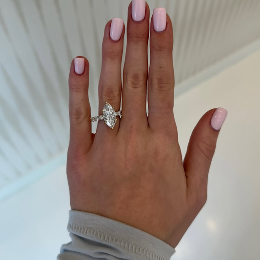 Marquise Cut Engagement Ring Lab Grown Half Pave Band