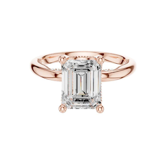 Emerald Cut Hidden Halo Lab Diamond Solitaire Engagement Ring