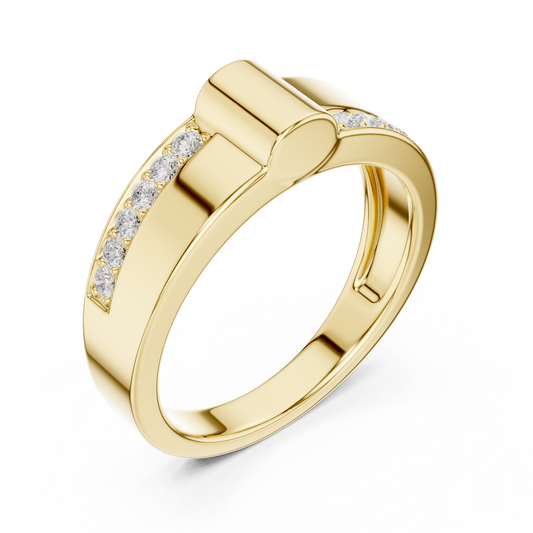 Round Cut Moissanite Diamond Men's Two Side Channel Set Gold Band