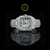 Full Iced Out Diamond Square Watch with Roman Dial & Pave Link Band