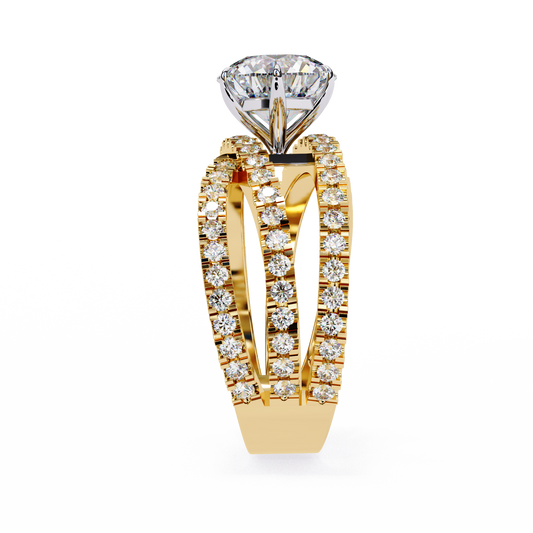 Split Shank Round Cut Moissanite Diamond Engagement Ring Triple Row Band