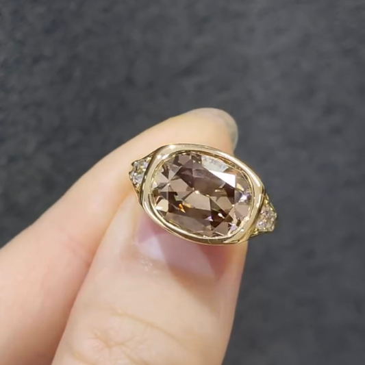 East West Oval Champagne Lab Grown Diamond Ring