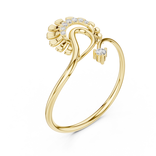 0.020 CT Round Cut Lab Grown Diamond Ring With Sunburst and Brilliant Solitaire Accent