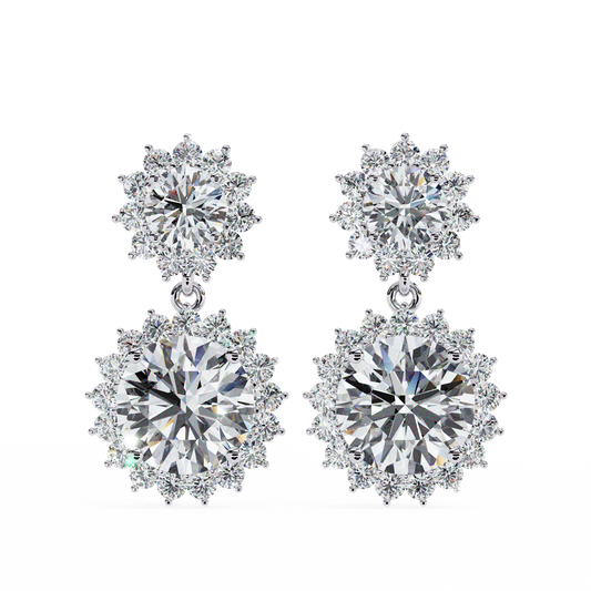 Sunburst Floral Halo Round Brilliant Lab Grown Diamond Drop Earring