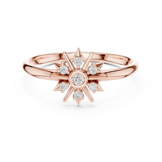 0.048 TCW Dainty Modern Stunning Starburst Moissanite Round Cut Diamond Ring in Gold