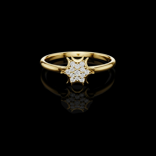 0.068 TCW Elegant Ring with a Moissanite Diamond Cluster and Radiant Sunburst Detailing