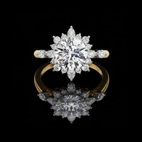 1.67 CT Moissanite Diamond Round Cut Sunburst Halo Ring with Center Luxury Bridal Jewelry
