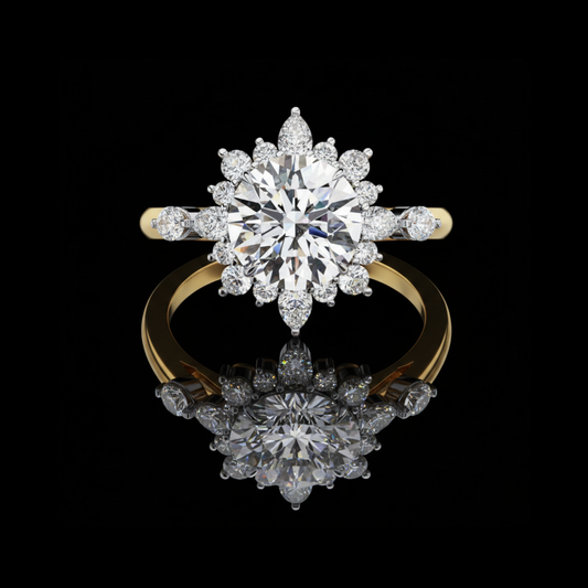 1.67 CT Lab Grown Diamond Round Cut Sunburst Halo Ring with Center Luxury Bridal Jewelry