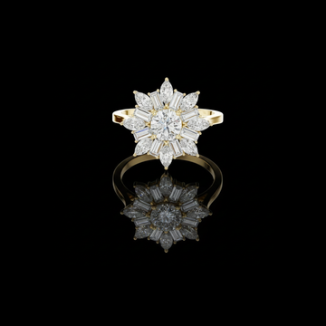 0.50 CT Sunburst Round Center Moissanite Diamond Cluster Ring with Marquise and Baguette Cut Diamonds