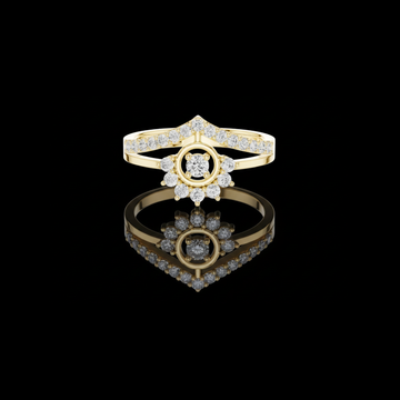0.37 TCW Trendsetter Round Moissanite Diamond Sunburst Cluster Ring with Split Shank Pave Band