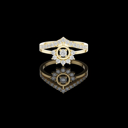 0.37 TCW Trendsetter Round Moissanite Diamond Sunburst Cluster Ring with Split Shank Pave Band