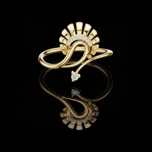 0.020 CT Round Cut Moissanite Diamond Ring With Sunburst and Brilliant Solitaire Accent