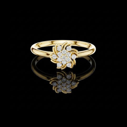 0.078 TCW Swirling Floral Cluster Lab Diamond in Round Cut Sparkling Everyday Fine Ring