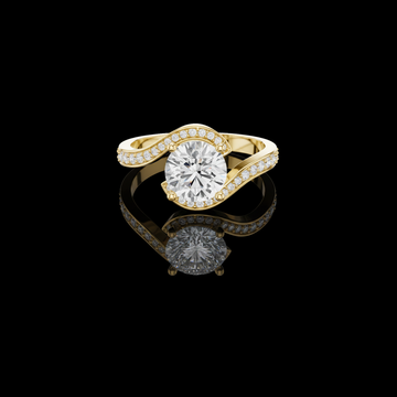 Swirl Design Ring Brilliant Round Moissanite Diamond with Halo Accent