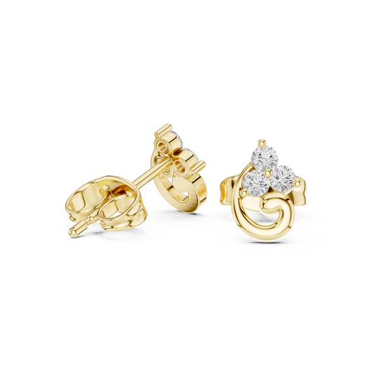 Swirl Design Stud Earrings with Triple Brilliant Round Cut Lab Diamonds